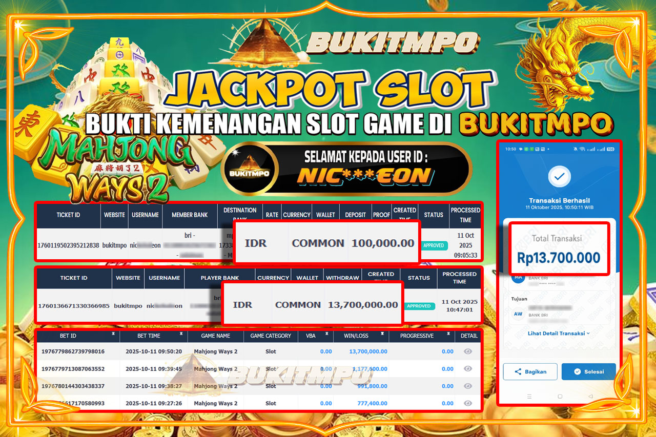 BUKITMPO JACKPOT MAHJONG WAYS 2 - PG SOFT Rp.13.700.000,- LUNAS